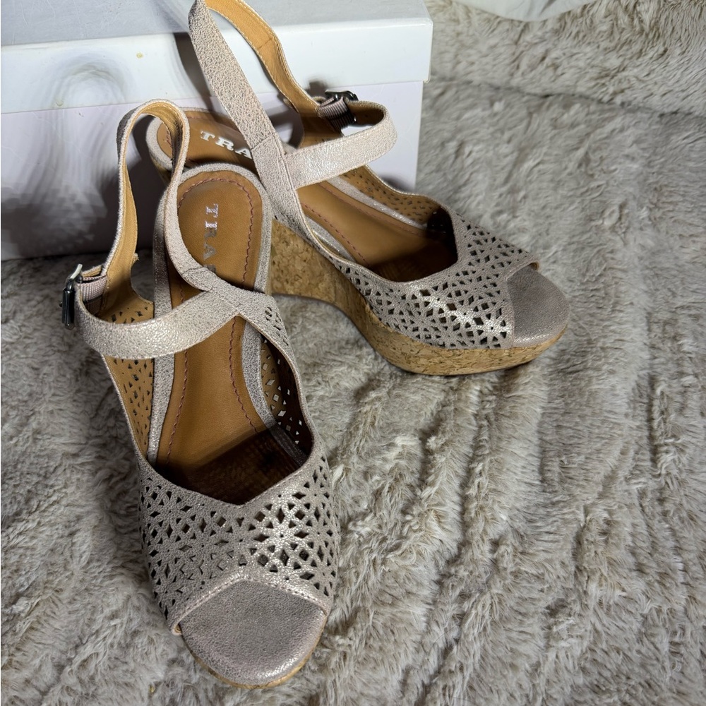 NWOT Italian Leather Wedge Sandals
